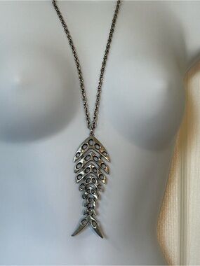 Vintage Art Arthur Pepper Articulated Fishbone Pendant Necklace Fish 4.5”